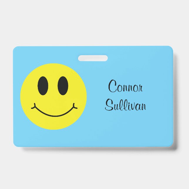 Grinning Face Classic with First Last Name Badge ID Badge (Front)
