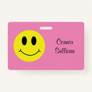 Grinning Face Classic with First Last Name Badge ID Badge