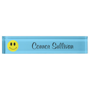 Grinning Face Classic with First Last Name  Nameplate