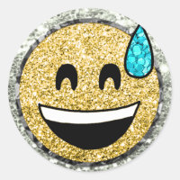 *~* Grinning Face Sweat Emoji AP40 Gold Glitter