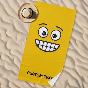 Grinning Face with Open Eyes Beach Towel