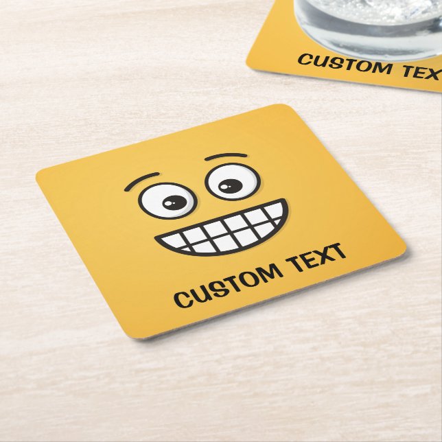 Grinning Face with Open Eyes Square Paper Coaster (Angled)