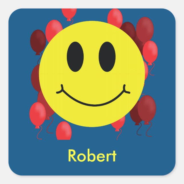 Grinning Face with Red Balloons Personalised Square Sticker (Front)