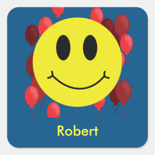 Grinning Face with Red Balloons Personalised Square Sticker
