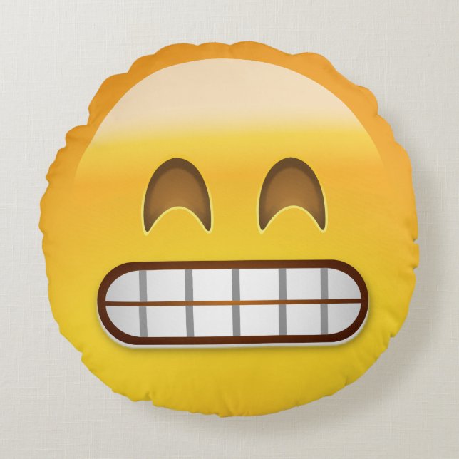 Grinning Face With Smiling Eyes Emoji Round Cushion (Front)