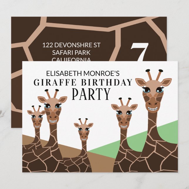 Grinning Giraffes, Giraffe Birthday Party Invitation (Front/Back)