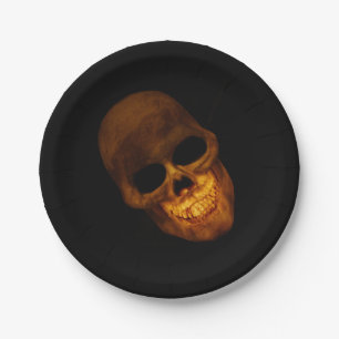 Grinning Gold Skull Halloween Party Paper Plate