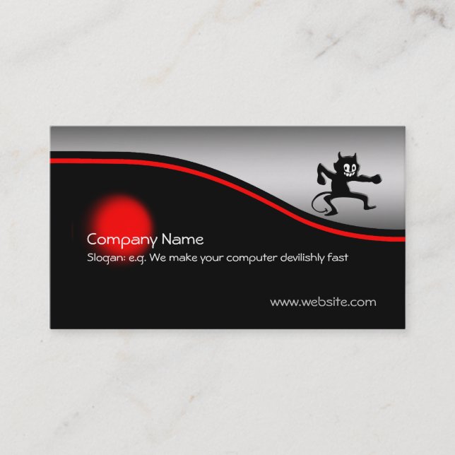 Grinning Gremlin Imp, red spot, metallic-look Business Card (Front)