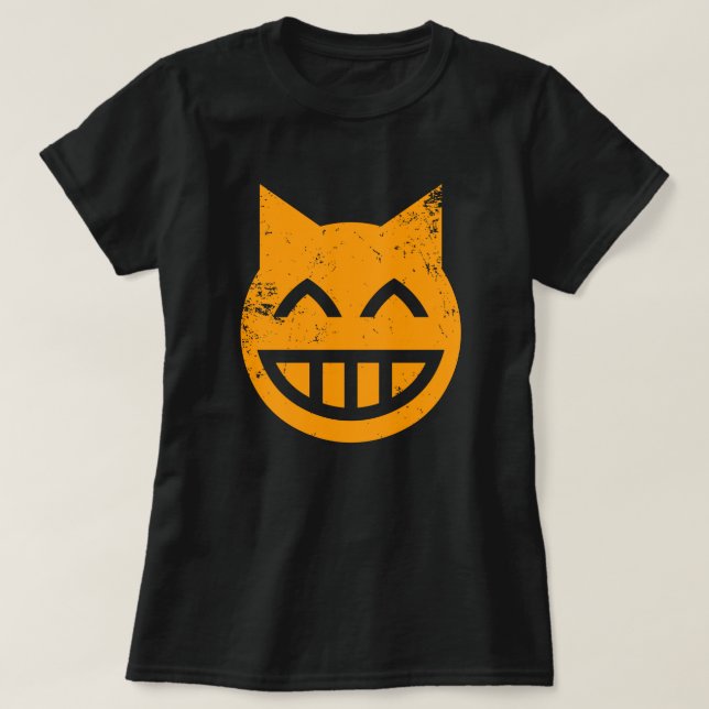 Grinning Grunge Cat Emoji T-Shirt (Design Front)
