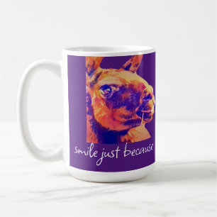 grinning llama smile just because quote  coffee mug