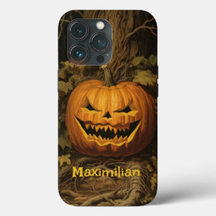 Grinning Pumpkin Halloween Your Custom Name iPhone 13 Pro Case