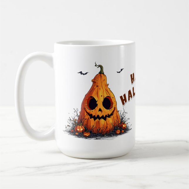 Grinning Pumpkin With a Ghoulish Expression Coffee Mug (Left)