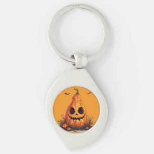 Grinning Pumpkin With a Ghoulish Expression Key Ring