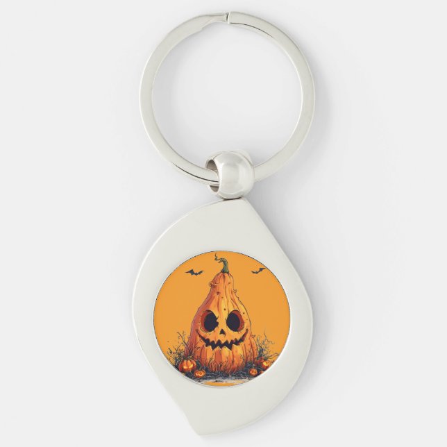 Grinning Pumpkin With a Ghoulish Expression Key Ring (Front)