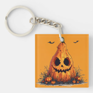 Grinning Pumpkin With a Ghoulish Expression Key Ring