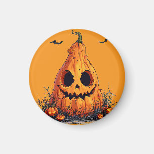 Grinning Pumpkin With a Ghoulish Expression Magnet