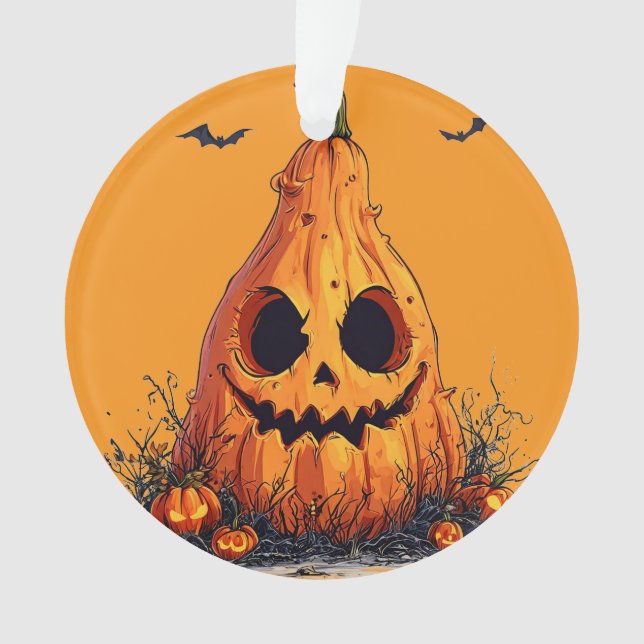 Grinning Pumpkin With a Ghoulish Expression Ornament (Front)