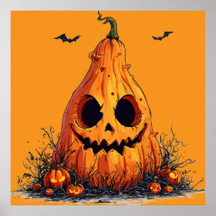 Grinning Pumpkin With a Ghoulish Expression Poster