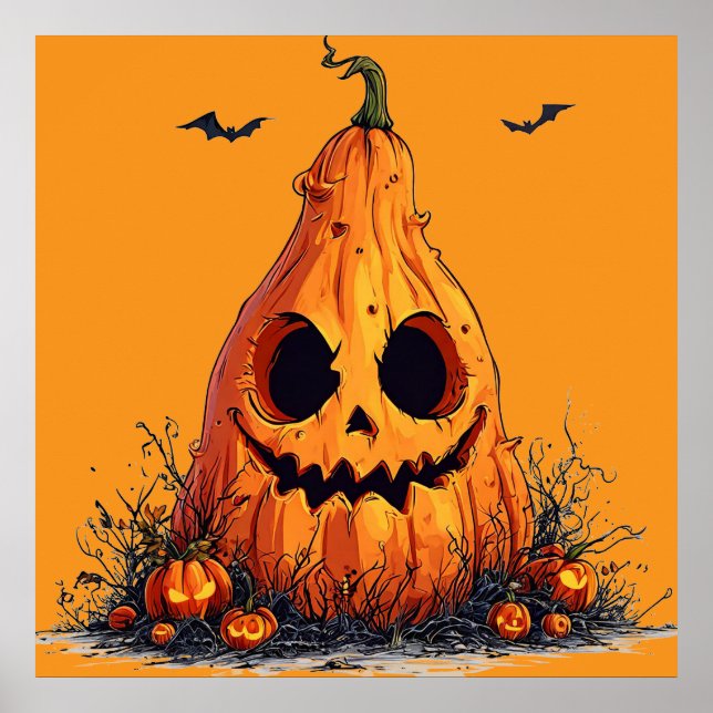 Grinning Pumpkin With a Ghoulish Expression Poster (Front)