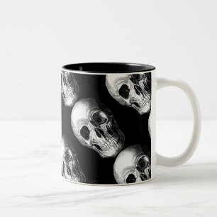 Grinning Skull Repeat Pattern Mug Black