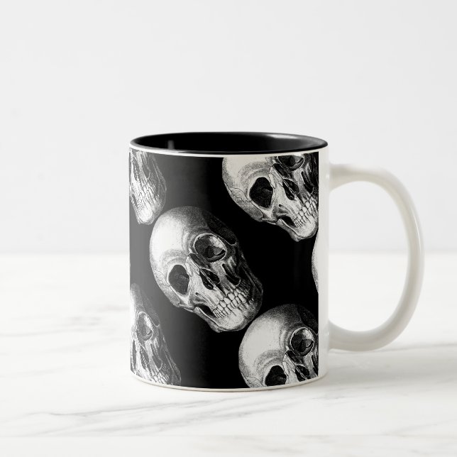 Grinning Skull Repeat Pattern Mug Black (Right)