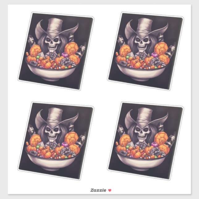 Grinning skull with candy bowl and pumpkins (Sheet)