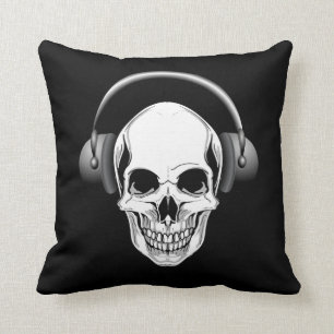 Grinning Skull With Headphones Cushion