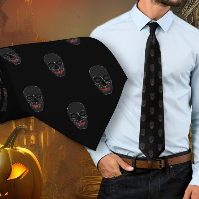 Grinning Skulls Pattern Black Halloween Tie (Creator Uploaded)