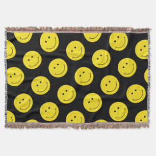 Grinning Smile Yellow Face Pattern Throw Blanket