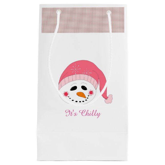 Grinning Snowman with Winter Saying Small Gift Bag (Front)