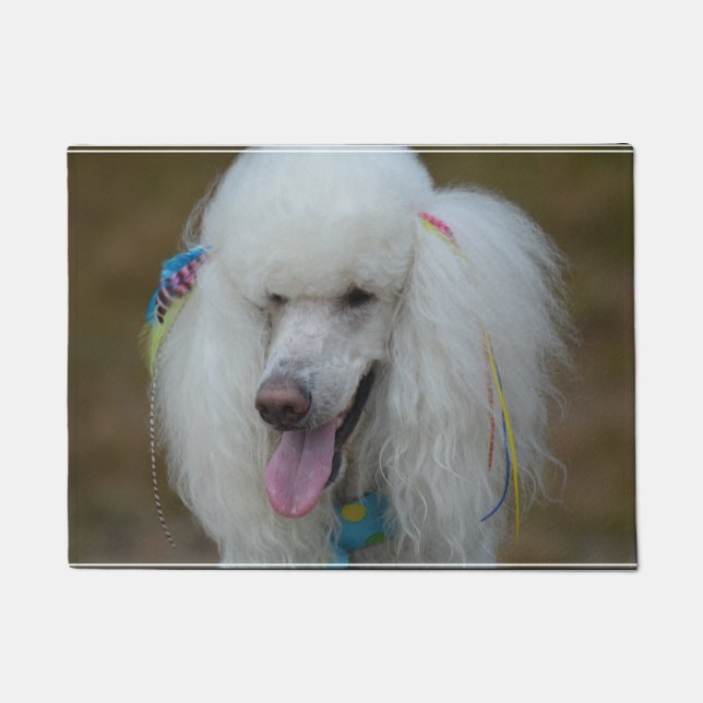 Grinning White Standard Poodle Doormat (Front)