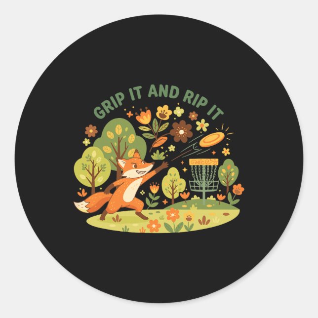 Grip It And Rip It Fox Disc Golf Flying Disc Fun  Classic Round Sticker (Front)
