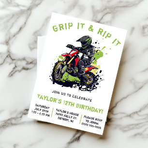 Grip It & Rip It! Motocross, Dirt Bike Birthday Invitation
