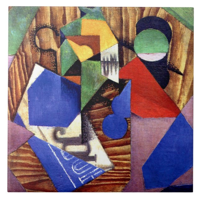 Gris - Bottle of Rum and Newspaper Ceramic Tile (Front)