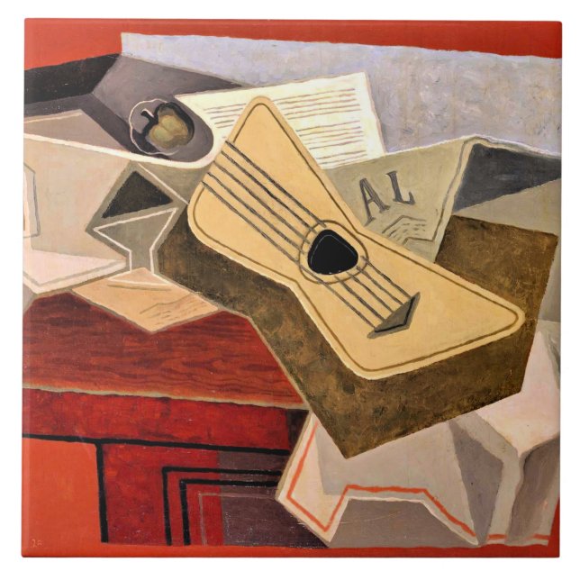 Gris - Guitar and Newspaper Ceramic Tile (Front)