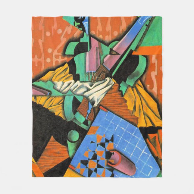 Gris - Photograph of Violin and Chequerboard Fleece Blanket (Front)
