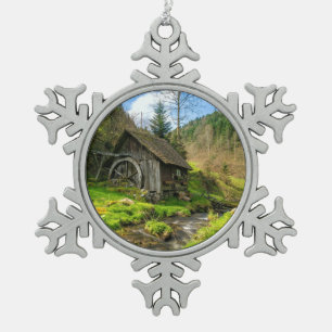Grist Mill in the Black Forest Snowflake Pewter Christmas Ornament
