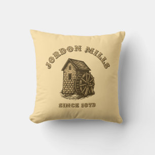 Gristmill Water Mill Retro Vintage Woodcut Cushion