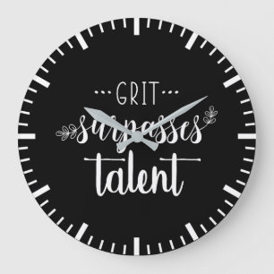 Grit vs Talent - Hustle Success Gym Motivational Large Clock