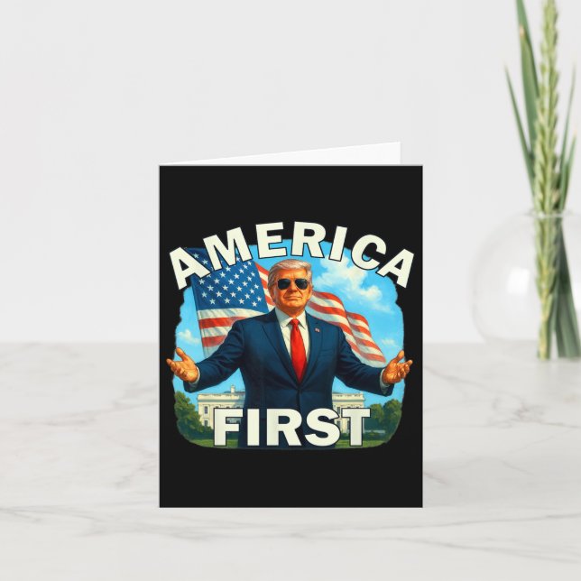 Gritty Bold Retro Political Slogan America First D Card (Front)