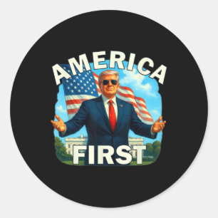 Gritty Bold Retro Political Slogan America First D Classic Round Sticker