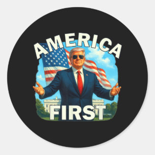 Gritty Bold Retro Political Slogan America First D Classic Round Sticker