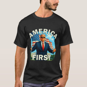 Gritty Bold Retro Political Slogan America First D T-Shirt
