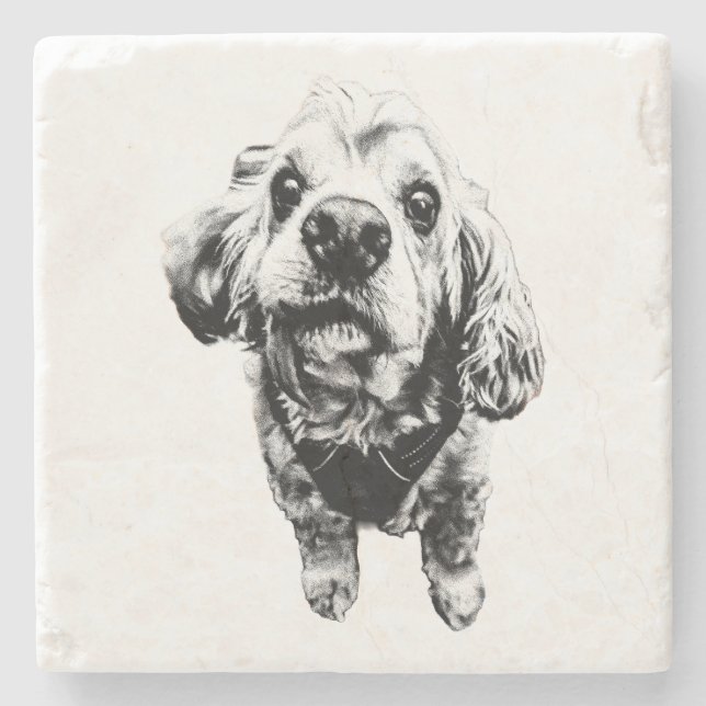 Gritty Cocker Spaniel Art – Moody Dog Vibes Stone Coaster (Front)