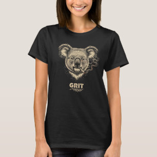 Gritty Koala Smoking Bold Vintage Line Art Portrai T-Shirt