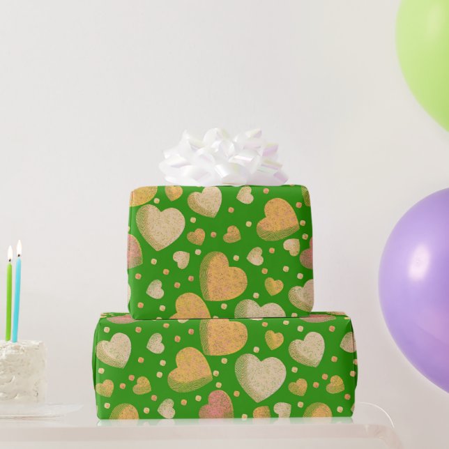Gritty Love hearts vibrant green Wrapping Paper (Party Gifts)