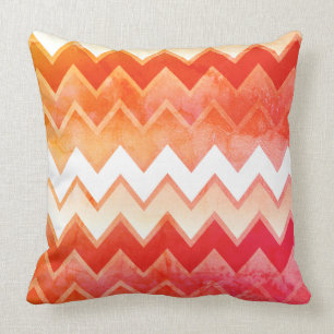 Gritty Orange Chevron Pattern Throw Pillow