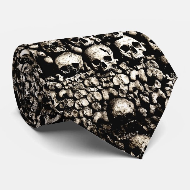 Gritty skulls from the Catacombs of Paris Tie (Rolled)