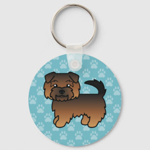 Grizzle Norfolk Terrier Cartoon Dog On Blue Key Ring