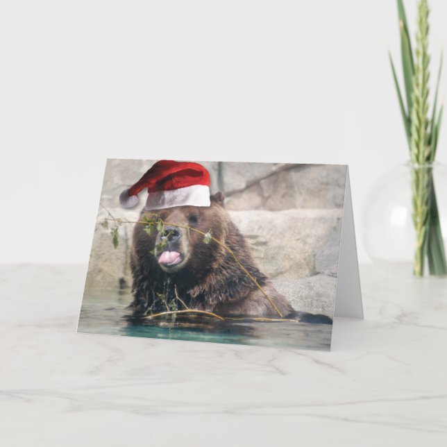 Grizzley Bear in a Santa Hat Holiday Card (Front)